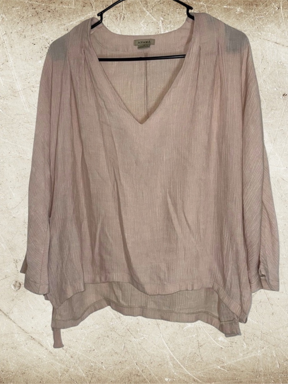 Anama Beige Tan High Low 3/4 Sleeve Blouse with Side Ties size M